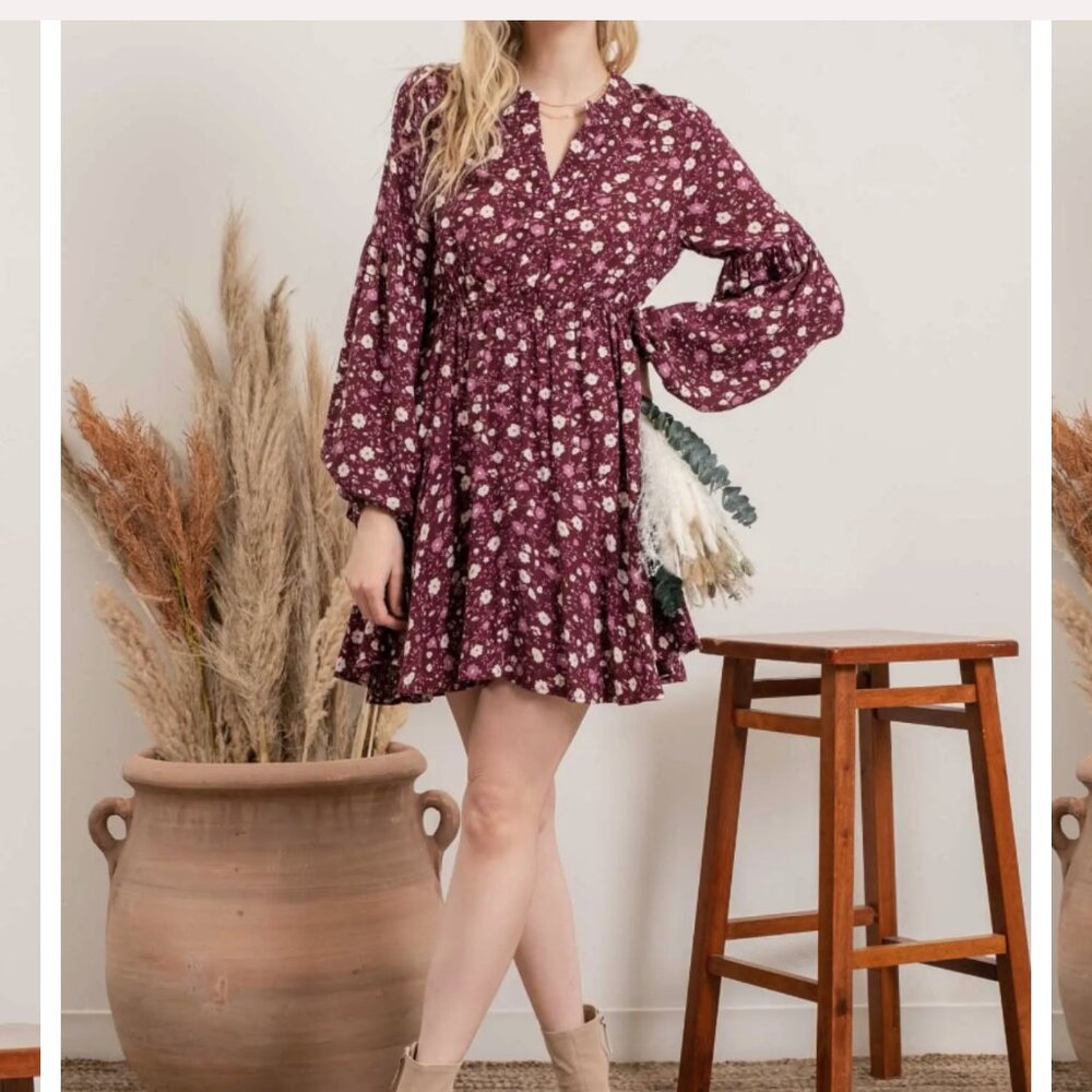 NWT Blu Pepper Floral Print Mini Dress - Purple/ White